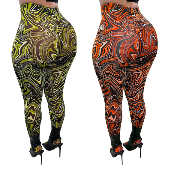 Pantalones Casuales Estampado de Cintura Alta