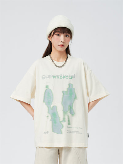 Blusa Suelta con Efecto Desenfoque - Manga Corta Cuello Redondo - Image 4