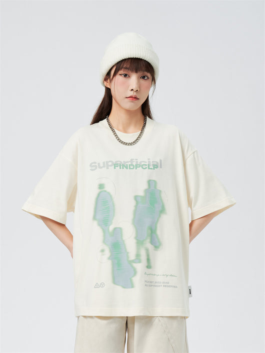 Blusa Suelta con Efecto Desenfoque - Manga Corta Cuello Redondo - Image 4