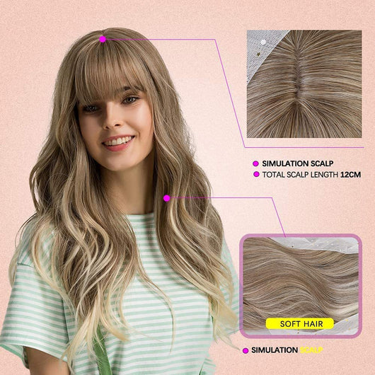 Peluca Larga Rizada con Flequillo Marrón para Mujer - Image 16