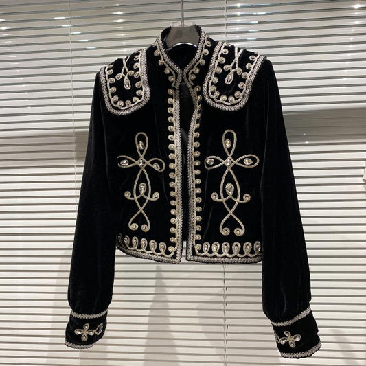 Chaqueta de Terciopelo Trenzada con Botones de Diamante para Mujer