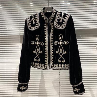 Chaqueta de Terciopelo Trenzada con Botones de Diamante para Mujer