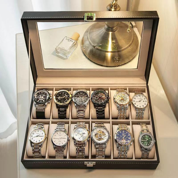 Caja Organizadora de Cuero para Relojes de Lujo