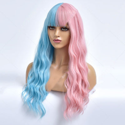 Peluca Larga Rizada Azul y Rosa - Fibra Sintética Premium - Image 6