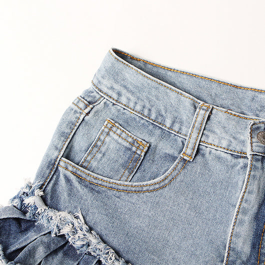 Shorts de Mezclilla Cintura Alta con Flecos y Hebilla - Estilo Sexy y Moderno - Image 9