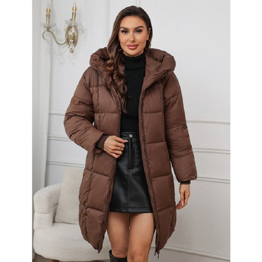 Abrigo Acolchado Largo con Capucha para Mujer - Image 2
