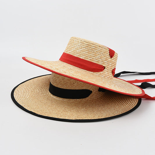 Sombrero de Paja Trenzado con Tiras - Estilo Europeo y Americano para Mujer