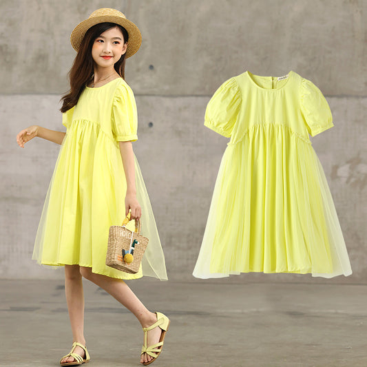 Vestido Niña Verano Algodón Falda Larga Bajo la Rodilla