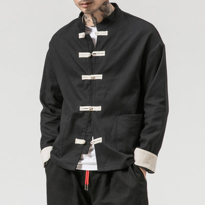 Chaqueta de Lino y Algodón Tang Retro Clásico con Cierre de Disco - Talla Grande Hombre - Image 7