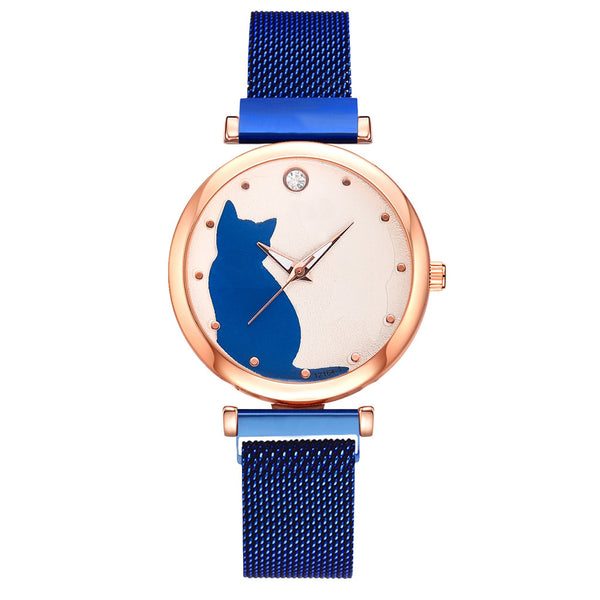 Reloj de Cuarzo para Mujer con Diseño de Gato y Pulsera Coordinada