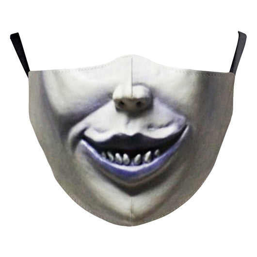 Halloween dust mask with a split design: one side a smiling clown face, the other a stitched, bloody mouth. - Image 29