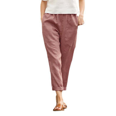 Pantalones Casuales de Algodón y Lino para Mujer Talla Grande - Image 8