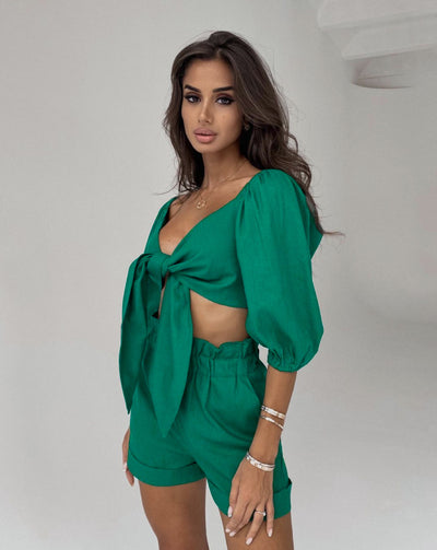 Conjunto Casual Mujer: Cardigan Lanterna Manga Ancha + Short Wide Leg con Bolsillos - Image 40