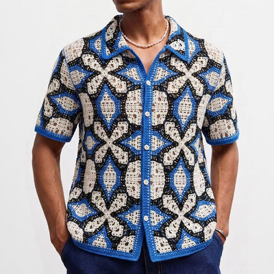 Polo Tejido Jacquard Geométrico con Detalles Calados