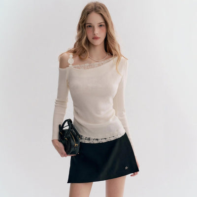 Blusa Elegante Fuera del Hombro con Encaje y Manga Larga - Image 8