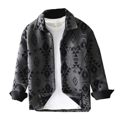 Camisa Casual de Lana Jacquard Retro para Hombre - Manga Larga Otoño - Image 5
