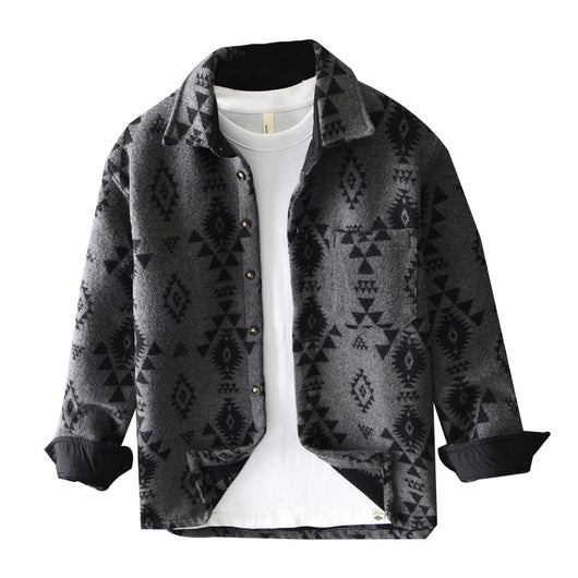 Camisa Casual de Lana Jacquard Retro para Hombre - Manga Larga Otoño - Image 5