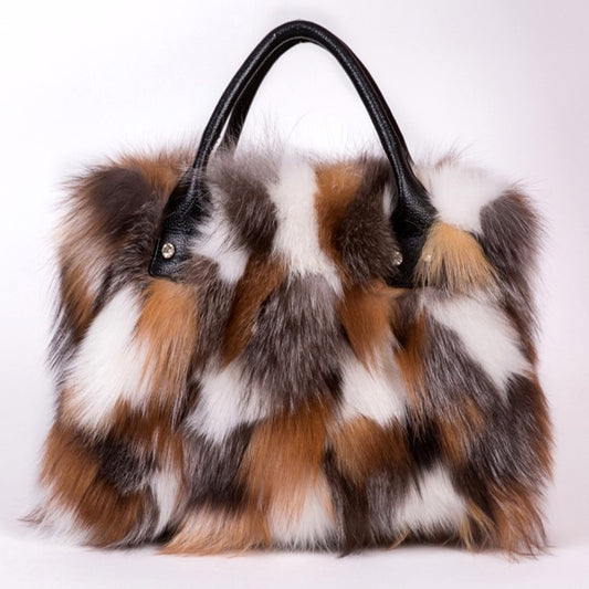 Bolso Bandolera de Piel de Zorro y Lana con Un Hombro