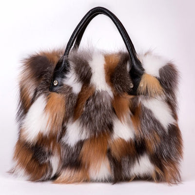 Bolso Bandolera de Piel de Zorro y Lana con Un Hombro