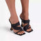 Pantuflas de Tacón Alto Stiletto Cuadrado Dorado Talla Grande para Mujer