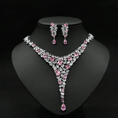Conjunto de Collar y Aretes de Circonita Colorida para Novia - Image 5