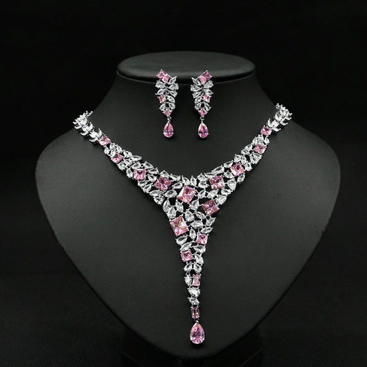Conjunto de Collar y Aretes de Circonita Colorida para Novia - Image 5