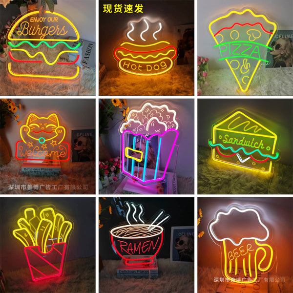 Letrero Neón LED Hamburguesa y Pizza