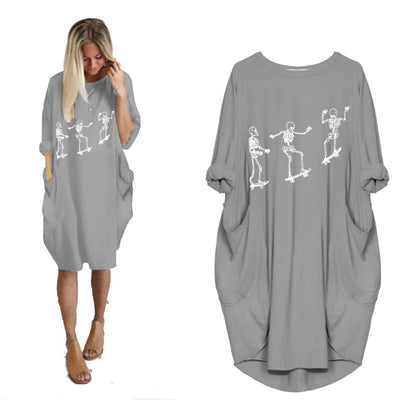 Vestido Holgado de Manga Larga con Estampado Temático y Bolsillos - Image 32