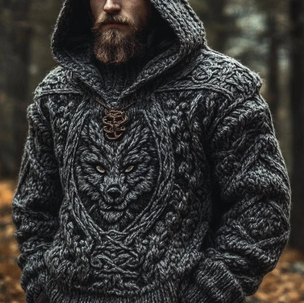 Suéter Hoodie de Punto Grueso Manga Larga para Hombre