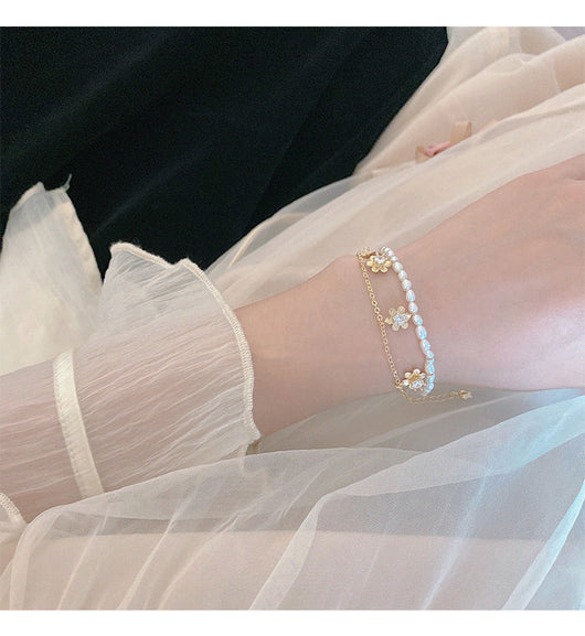 Pulsera Floral de Perlas Naturales Doble Capa Estilo Retro Francés Hyuna - Image 5