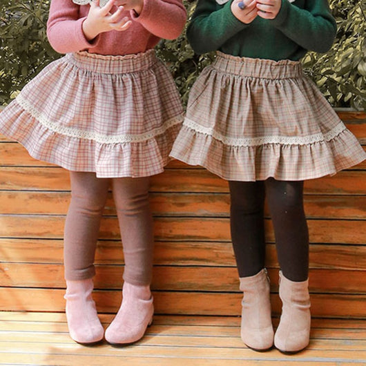 Pantalón Falda Acolchado Cuadrille Coreano para Niña con Forro Polar