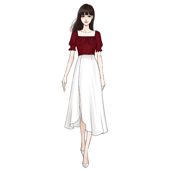 Conjunto Falda Corta Estilo Occidental con Blusa Ajustada Cintura Alta