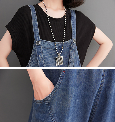 Overol Denim para Mujer Estilo Retro Suelto con Rayas - Image 11