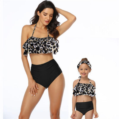 Traje de Baño Coordinado Mamá e Hija con Bikini Estampado Cintura Alta y Volantes - Image 5