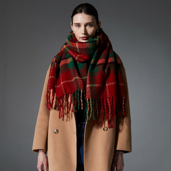 Bufanda Escocesa Roja y Verde - Estilo Europeo y Americano