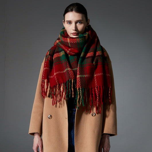 Bufanda Escocesa Roja y Verde - Estilo Europeo y Americano