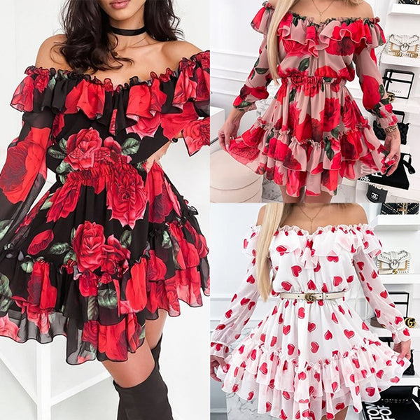 Vestido Asimétrico Estampado con Detalle de Volante