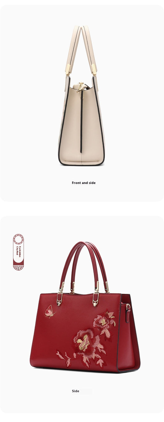 Bolso Diana de Cuero con Bordado de Peonía y Mariposa - Gran Capacidad - Image 14