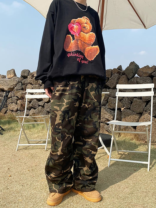 Pantalones de Trabajo Camuflaje Mujer Corte Recto Holgado