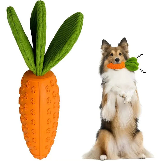 Juguete Masticable para Perros en Forma de Zanahoria - Goma Resistente con Sonido Chirriante