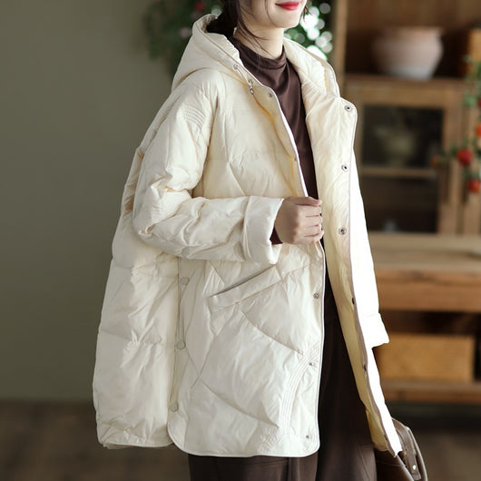 Chaqueta de Plumas Blanca Abotonada para Mujer - Abrigo Cálido de Pato - Image 11