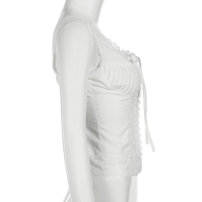 Blusa Encaje Blanca Ajustada Estilo Europeo y Americano para Niñas - Image 8