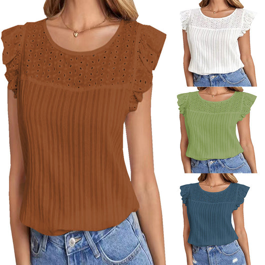 Blusa Patchwork Sin Mangas con Volantes para Mujer