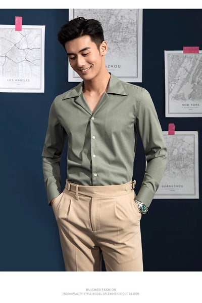 Camisa Casual de Negocios Cuello Cubano Manga Larga para Hombre - Image 15