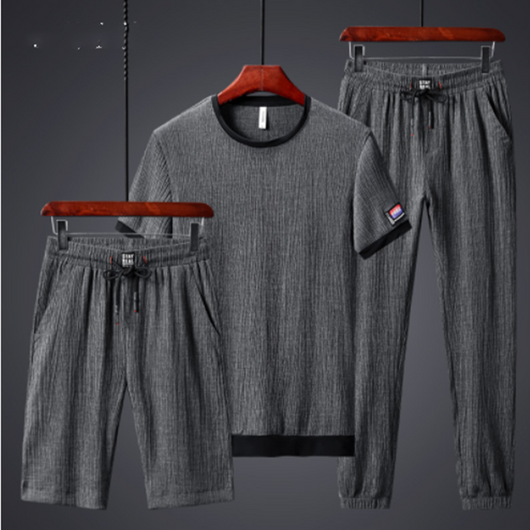 Traje Deportivo de Tres Piezas Talla Grande Tela Ice Silk Elástica - Image 7