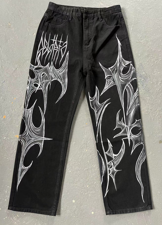 Jeans Negros Estilo Graffiti Urbano Antidesvanecimiento para Hombre y Mujer - Image 11