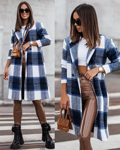Abrigo de Lana Cuadrille Largo Cepillado Estilo Europeo y Americano para Otoño e Invierno - Image 19