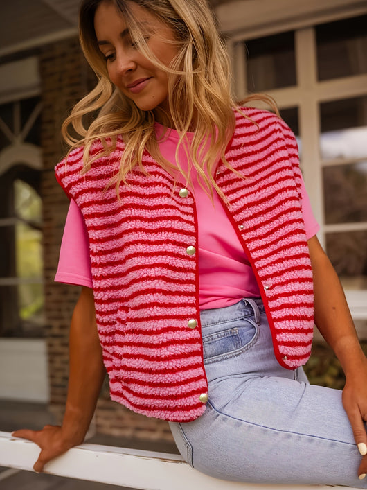 Chaleco Cardigan a Rayas con Botones - Image 11