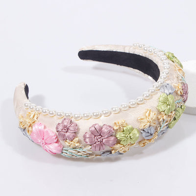 Diadema Retro con Perlas Sintéticas y Tejido Floral Tejido - Image 13
