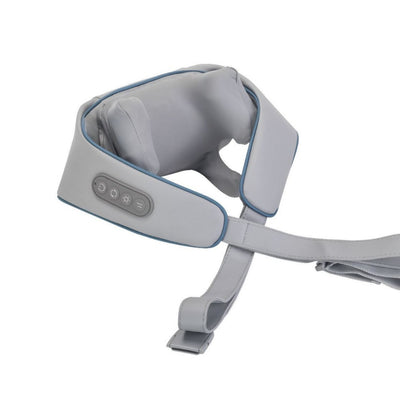 Light gray shoulder and neck massager with blue trim, featuring control buttons and adjustable straps. - Image 25
